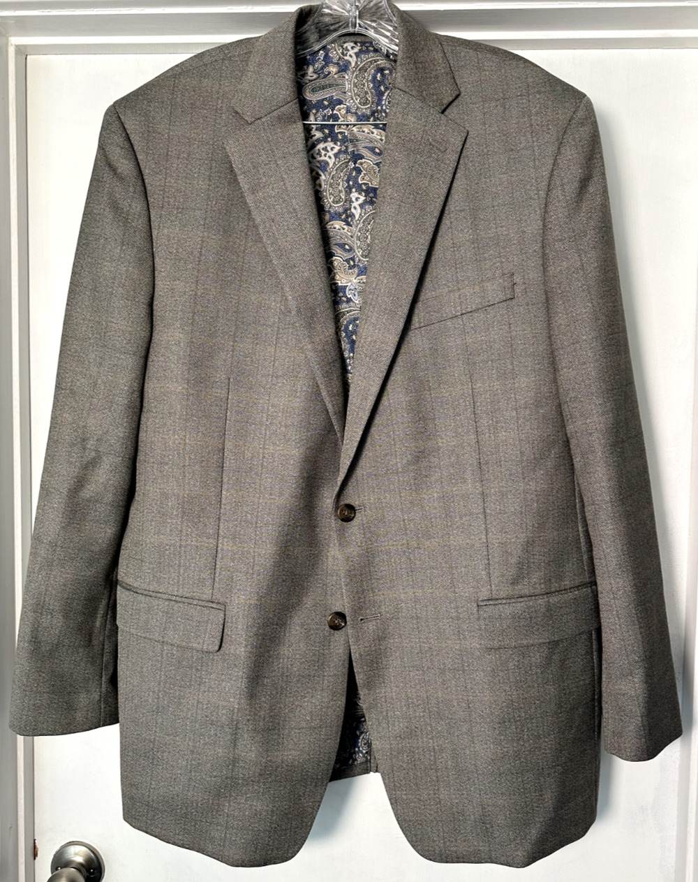 Ralph Lauren Two Button Gray Plaid Blazer Suit Jacket Paisley Lining Mens 46 L